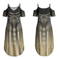 Aotearoa Maori Iwi Heritage Family Matching Summer Maxi Dress and Hawaiian Shirt Waikato Tainui Parauri LT7 Mom's Dress Earth Gold - Polynesian Pride