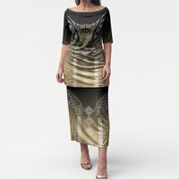 Aotearoa Maori Iwi Heritage Puletasi Waikato Tainui Parauri LT7 Long Dress Earth Gold - Polynesian Pride