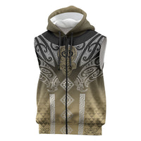 Aotearoa Maori Iwi Heritage Sleeveless Zip Hoodie Waikato Tainui Parauri LT7 Earth Gold - Polynesian Pride