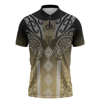 Aotearoa Maori Iwi Heritage Zipper Polo Shirt Waikato Tainui Parauri LT7 Earth Gold - Polynesian Pride