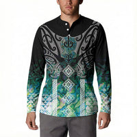 Aotearoa Maori Iwi Heritage Button Sweatshirt Ngati Kahungunu Paua Shell Turquoise LT7 - Polynesian Pride