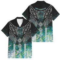 Aotearoa Maori Iwi Heritage Family Matching Off Shoulder Maxi Dress and Hawaiian Shirt Ngati Kahungunu Paua Shell Turquoise LT7 Dad's Shirt - Short Sleeve Green Blue - Polynesian Pride