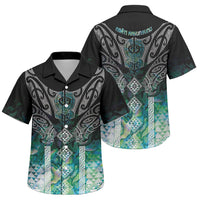 Aotearoa Maori Iwi Heritage Family Matching Off Shoulder Maxi Dress and Hawaiian Shirt Ngati Kahungunu Paua Shell Turquoise LT7 Son's Shirt Green Blue - Polynesian Pride