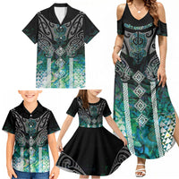 Aotearoa Maori Iwi Heritage Family Matching Summer Maxi Dress and Hawaiian Shirt Ngati Kahungunu Paua Shell Turquoise LT7 - Polynesian Pride
