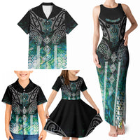 Aotearoa Maori Iwi Heritage Family Matching Tank Maxi Dress and Hawaiian Shirt Ngati Kahungunu Paua Shell Turquoise LT7 - Polynesian Pride