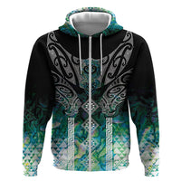 Aotearoa Maori Iwi Heritage Hoodie Ngati Kahungunu Paua Shell Turquoise LT7 Zip Hoodie Green Blue - Polynesian Pride