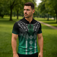 Aotearoa Maori Iwi Heritage Zipper Polo Shirt Ngai Tahu Pounamu Green LT7 - Polynesian Pride