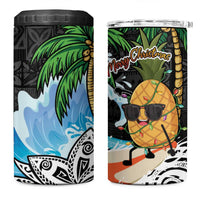 Tropical Christmas Polynesian 4 in 1 Can Cooler Tumbler Funny Surfing Pineapple