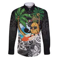 Tropical Christmas Polynesian Family Matching Short Sleeve Bodycon Dress and Hawaiian Shirt Funny Surfing Pineapple LT7 Dad's Shirt - Long Sleeve Black - Polynesian Pride