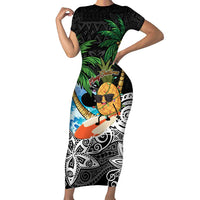 Tropical Christmas Polynesian Family Matching Short Sleeve Bodycon Dress and Hawaiian Shirt Funny Surfing Pineapple LT7 Mom's Dress Black - Polynesian Pride