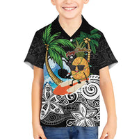 Tropical Christmas Polynesian Family Matching Short Sleeve Bodycon Dress and Hawaiian Shirt Funny Surfing Pineapple LT7 Son's Shirt Black - Polynesian Pride