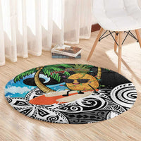 Tropical Christmas Polynesian Round Carpet Funny Surfing Pineapple