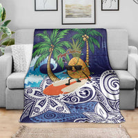 Tropical Christmas Polynesian Blanket Funny Surfing Pineapple Blue