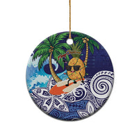 Tropical Christmas Polynesian Ceramic Ornament Funny Surfing Pineapple Blue