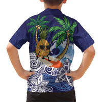 Tropical Christmas Polynesian Family Matching Short Sleeve Bodycon Dress and Hawaiian Shirt Funny Surfing Pineapple Blue LT7 - Polynesian Pride