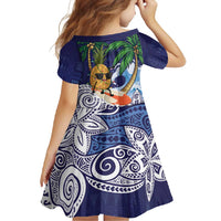 Tropical Christmas Polynesian Family Matching Short Sleeve Bodycon Dress and Hawaiian Shirt Funny Surfing Pineapple Blue LT7 - Polynesian Pride