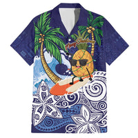 Tropical Christmas Polynesian Family Matching Short Sleeve Bodycon Dress and Hawaiian Shirt Funny Surfing Pineapple Blue LT7 Dad's Shirt - Short Sleeve Blue - Polynesian Pride