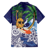 Tropical Christmas Polynesian Family Matching Short Sleeve Bodycon Dress and Hawaiian Shirt Funny Surfing Pineapple Blue LT7 - Polynesian Pride