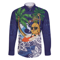 Tropical Christmas Polynesian Family Matching Short Sleeve Bodycon Dress and Hawaiian Shirt Funny Surfing Pineapple Blue LT7 Dad's Shirt - Long Sleeve Blue - Polynesian Pride