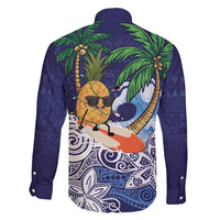 Tropical Christmas Polynesian Family Matching Short Sleeve Bodycon Dress and Hawaiian Shirt Funny Surfing Pineapple Blue LT7 - Polynesian Pride