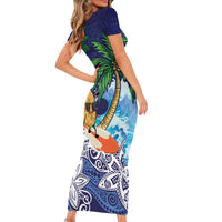 Tropical Christmas Polynesian Family Matching Short Sleeve Bodycon Dress and Hawaiian Shirt Funny Surfing Pineapple Blue LT7 - Polynesian Pride