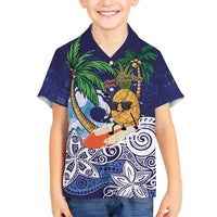 Tropical Christmas Polynesian Family Matching Short Sleeve Bodycon Dress and Hawaiian Shirt Funny Surfing Pineapple Blue LT7 Son's Shirt Blue - Polynesian Pride