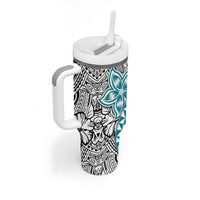 Turquoise Traditional Polynesian Tribal Tattoo Retro Tumbler With Handle