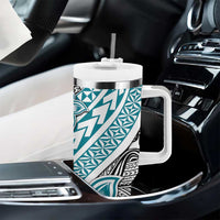 Turquoise Traditional Polynesian Tribal Tattoo Retro Tumbler With Handle