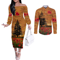 Norfolk Island ANZAC Day Personalised Couples Matching Off The Shoulder Long Sleeve Dress and Long Sleeve Button Shirt with Poppy Field LT9 Art - Polynesian Pride