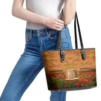 Tokelau ANZAC Day Personalised Leather Tote Bag with Poppy Field LT9 - Polynesian Pride