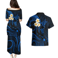 Hawaii Couples Puletasi Dress and Hawaiian Shirt Niihau Islands Polynesian Sunset Plumeria Blue Vibe LT9 - Polynesian Pride