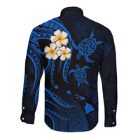Hawaii Long Sleeve Button Shirt Niihau Islands Polynesian Sunset Plumeria Blue Vibe LT9 - Polynesian Pride