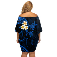 Hawaii Off Shoulder Short Dress Niihau Islands Polynesian Sunset Plumeria Blue Vibe LT9 - Polynesian Pride