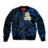 Hawaii Sleeve Zip Bomber Jacket Niihau Islands Polynesian Sunset Plumeria Blue Vibe LT9 Unisex Blue - Polynesian Pride