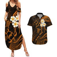 Hawaii Couples Summer Maxi Dress and Hawaiian Shirt Niihau Islands Polynesian Sunset Plumeria Gold Vibe LT9 Gold - Polynesian Pride
