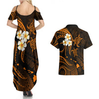 Hawaii Couples Summer Maxi Dress and Hawaiian Shirt Niihau Islands Polynesian Sunset Plumeria Gold Vibe LT9 - Polynesian Pride
