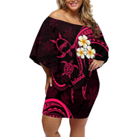 Hawaii Off Shoulder Short Dress Niihau Islands Polynesian Sunset Plumeria Pink Vibe LT9 Women Pink - Polynesian Pride