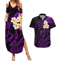 Polynesian Hawaii Couples Summer Maxi Dress and Hawaiian Shirt Niihau Islands with Pacific Plumeria Purple Vibe LT9 Purple - Polynesian Pride