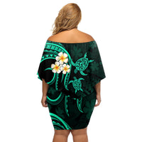 Polynesian Hawaii Off Shoulder Short Dress Niihau Islands with Pacific Plumeria Turquoise Vibe LT9 - Polynesian Pride