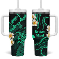 Hawaii Ni'ihau Islands Pacific Plumeria Tumbler With Handle Turquoise Polynesian Tattoo