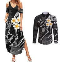 Polynesian Hawaii Couples Summer Maxi Dress and Long Sleeve Button Shirts Niihau Islands with Pacific Plumeria White Vibe LT9 White - Polynesian Pride