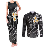 Polynesian Hawaii Couples Matching Tank Maxi Dress and Long Sleeve Button Shirts Niihau Islands with Pacific Plumeria White Vibe LT9 White - Polynesian Pride
