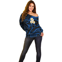 Hawaii Off Shoulder Sweater Molokai Islands Polynesian Sunset Plumeria Blue Vibe LT9 - Polynesian Pride