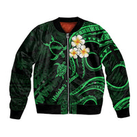 Hawaii Sleeve Zip Bomber Jacket Molokai Islands Polynesian Sunset Plumeria Green Vibe LT9 Unisex Green - Polynesian Pride