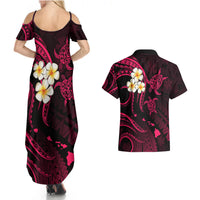 Hawaii Couples Summer Maxi Dress and Hawaiian Shirt Molokai Islands Polynesian Sunset Plumeria Pink Vibe LT9 - Polynesian Pride