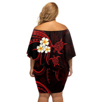 Polynesian Hawaii Off Shoulder Short Dress Molokai Islands with Pacific Plumeria Red Vibe LT9 - Polynesian Pride