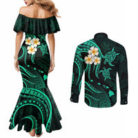 Polynesian Hawaii Couples Mermaid Dress and Long Sleeve Button Shirts Molokai Islands with Pacific Plumeria Turquoise Vibe LT9 - Polynesian Pride
