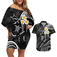 Polynesian Hawaii Couples Off Shoulder Short Dress and Hawaiian Shirt Molokai Islands with Pacific Plumeria White Vibe LT9 White - Polynesian Pride