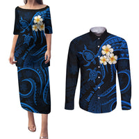 Hawaii Couples Puletasi Dress and Long Sleeve Button Shirts Lanai Islands Polynesian Sunset Plumeria Blue Vibe LT9 Blue - Polynesian Pride