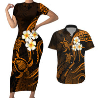 Hawaii Couples Short Sleeve Bodycon Dress and Hawaiian Shirt Lanai Islands Polynesian Sunset Plumeria Gold Vibe LT9 Gold - Polynesian Pride